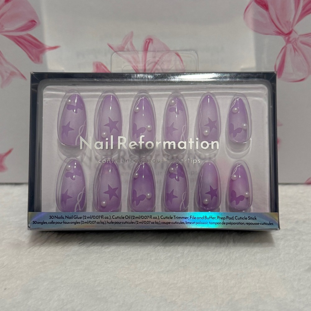 Nail Reformation Purple Press On‎ Nails Stars Butterflies Pearls 30 Nails